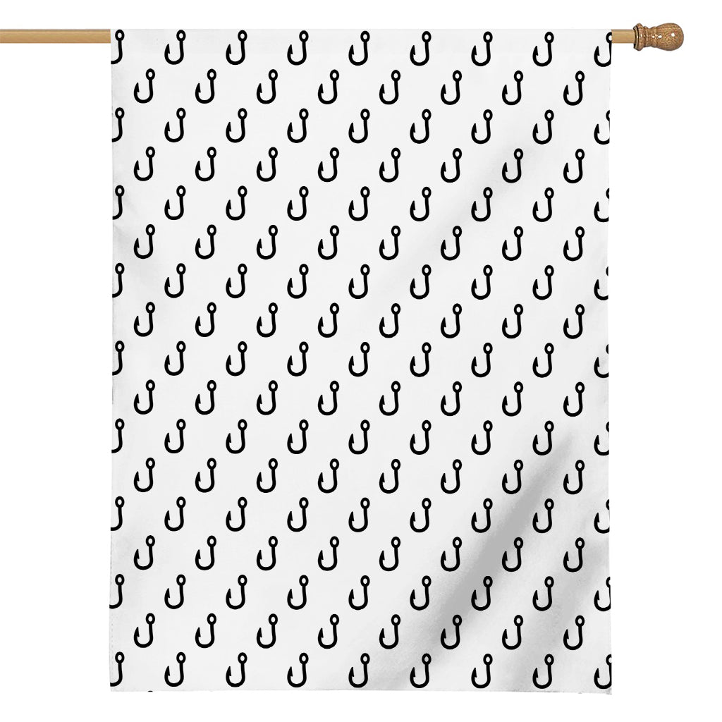 White And Black Fishing Hooks Print House Flag