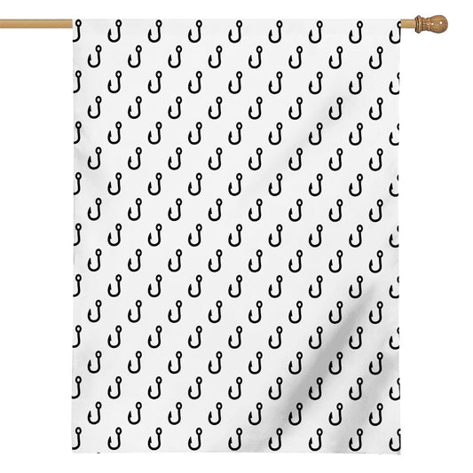 White And Black Fishing Hooks Print House Flag