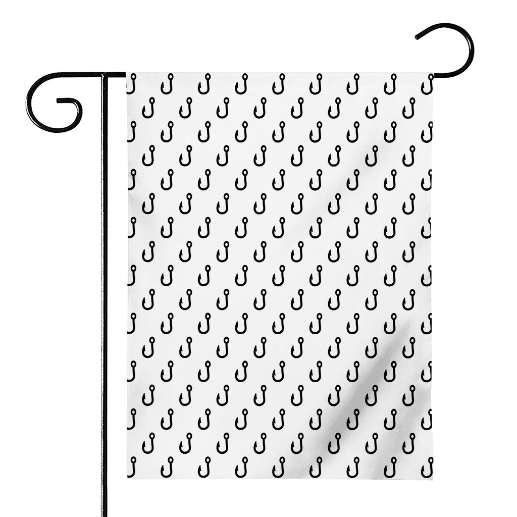 White And Black Fishing Hooks Print House Flag