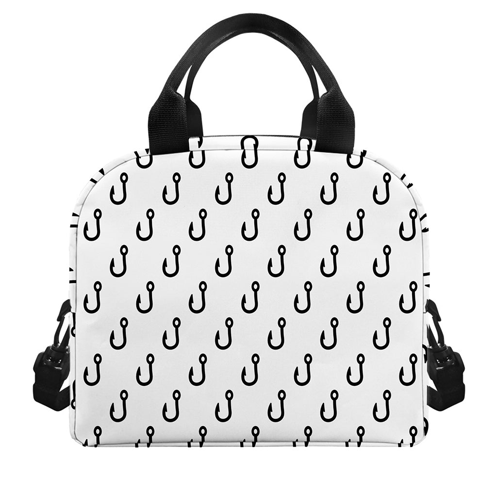 White And Black Fishing Hooks Print Insulated Lunch Bag