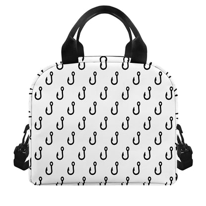 White And Black Fishing Hooks Print Insulated Lunch Bag