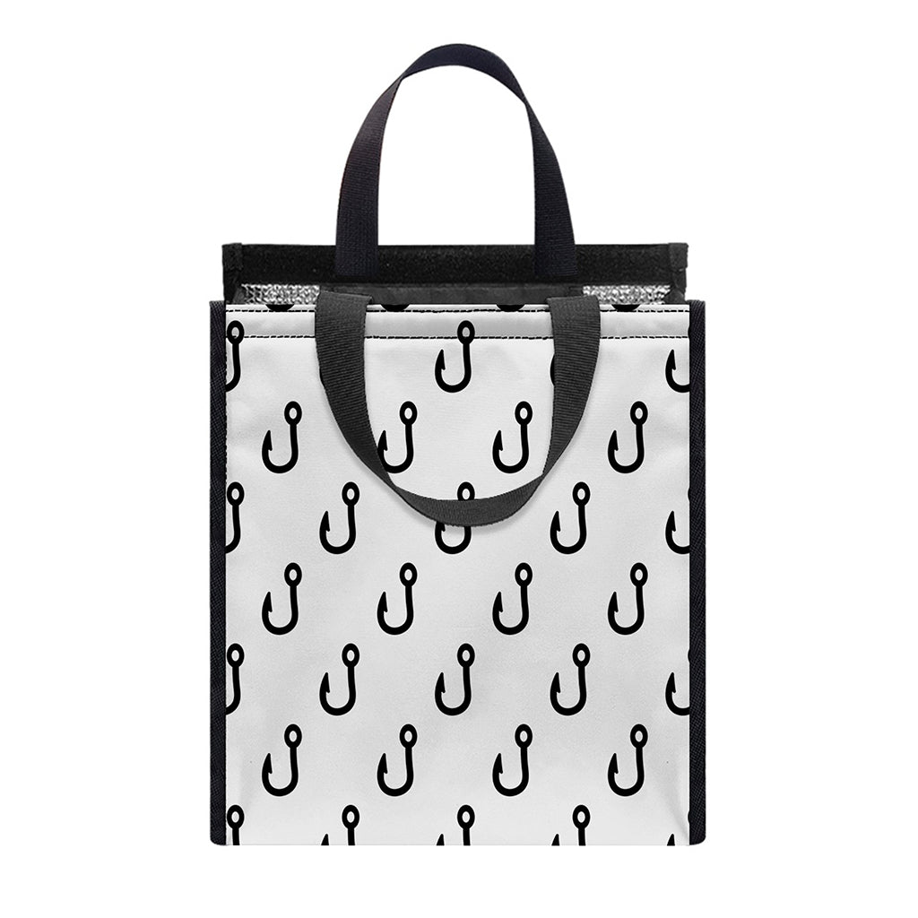 White And Black Fishing Hooks Print Insulated Lunch Tote