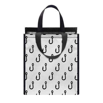 White And Black Fishing Hooks Print Insulated Lunch Tote