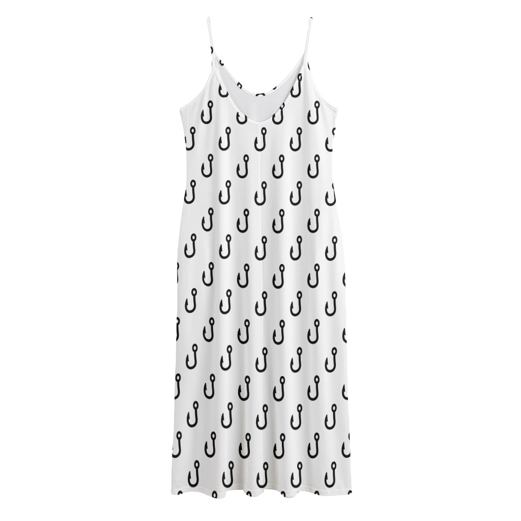 White And Black Fishing Hooks Print Jersey Midi Cami Dress