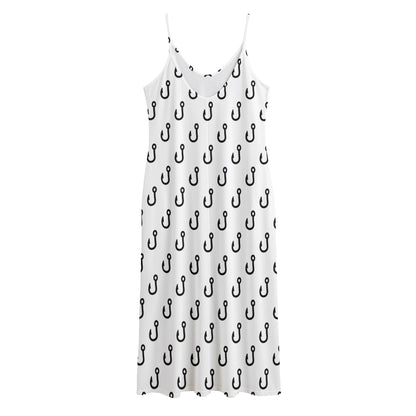 White And Black Fishing Hooks Print Jersey Midi Cami Dress