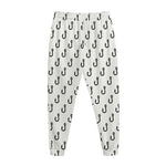 White And Black Fishing Hooks Print Jogger Pants