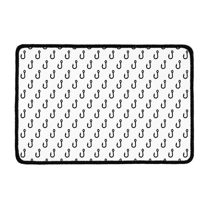 White And Black Fishing Hooks Print Kitchen Mat