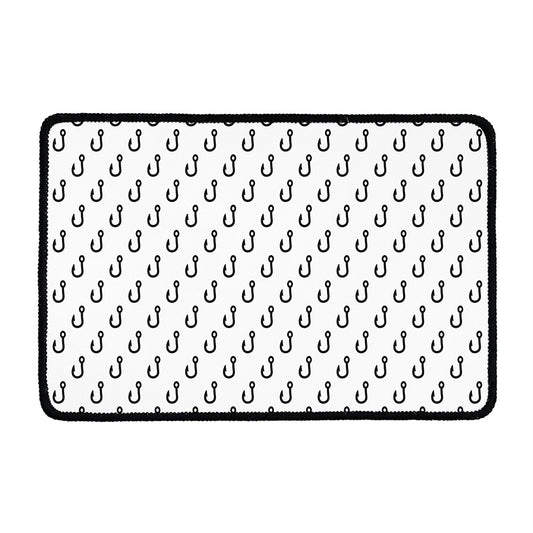 White And Black Fishing Hooks Print Kitchen Mat
