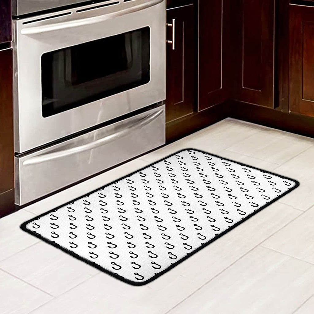 White And Black Fishing Hooks Print Kitchen Mat