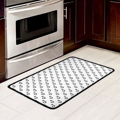 White And Black Fishing Hooks Print Kitchen Mat