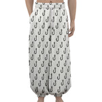 White And Black Fishing Hooks Print Lantern Pants
