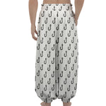 White And Black Fishing Hooks Print Lantern Pants