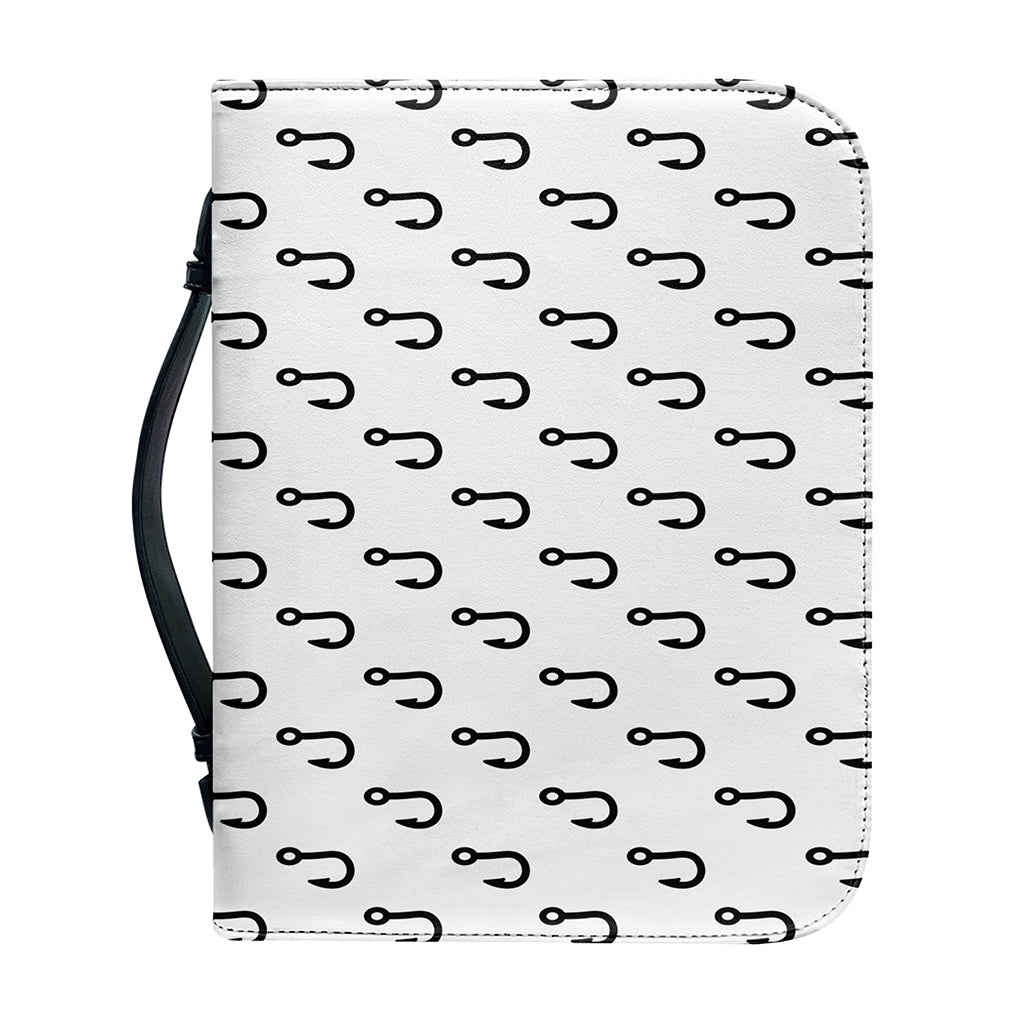 White And Black Fishing Hooks Print Leather Bible Cover