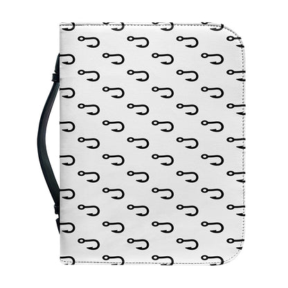 White And Black Fishing Hooks Print Leather Bible Cover