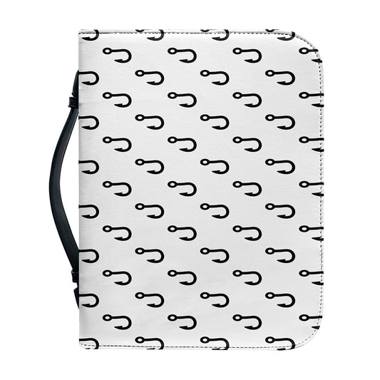 White And Black Fishing Hooks Print Leather Bible Cover
