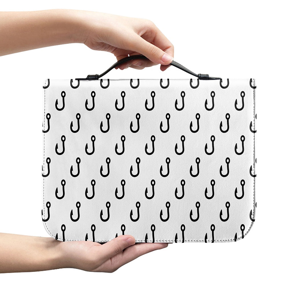 White And Black Fishing Hooks Print Leather Bible Cover