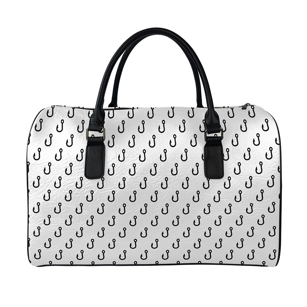 White And Black Fishing Hooks Print Leather Duffle Bag