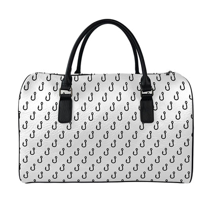 White And Black Fishing Hooks Print Leather Duffle Bag