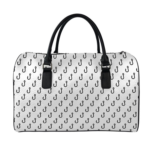 White And Black Fishing Hooks Print Leather Duffle Bag