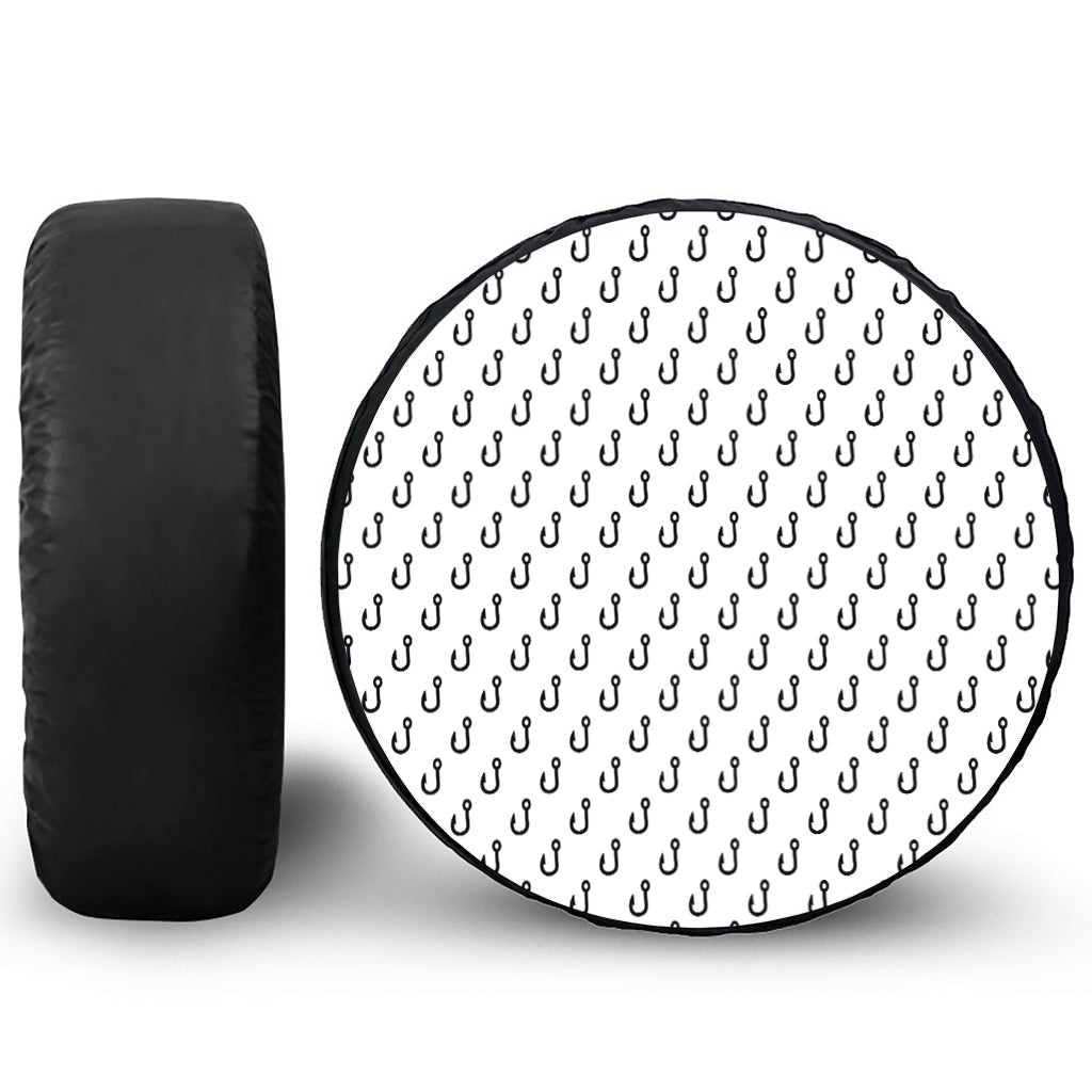 White And Black Fishing Hooks Print Leather Spare Tire Cover