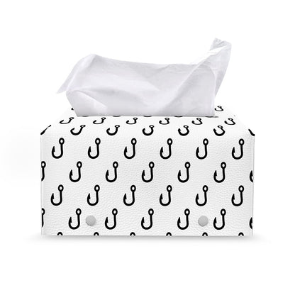 White And Black Fishing Hooks Print Leather Tissue Box Cover