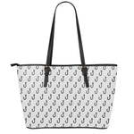 White And Black Fishing Hooks Print Leather Tote Bag