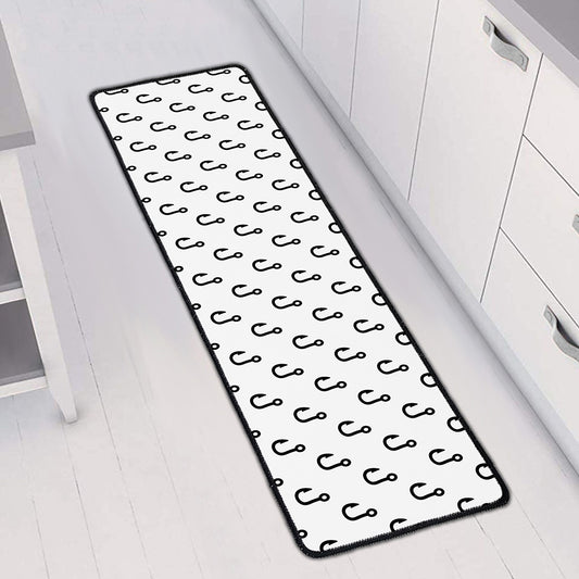 White And Black Fishing Hooks Print Long Kitchen Mat