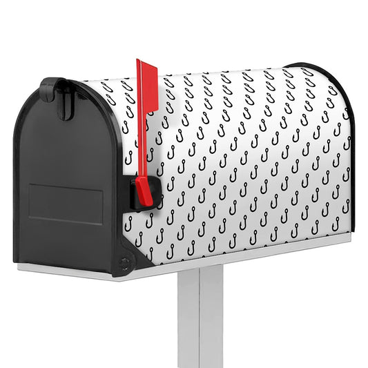 White And Black Fishing Hooks Print Mailbox Cover