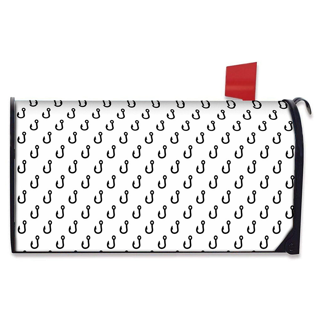 White And Black Fishing Hooks Print Mailbox Cover