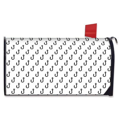 White And Black Fishing Hooks Print Mailbox Cover