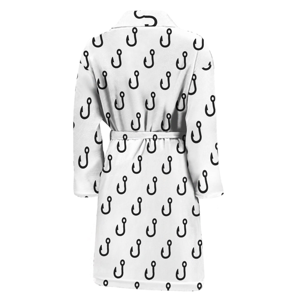 White And Black Fishing Hooks Print Men's Bathrobe