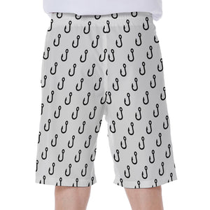 White And Black Fishing Hooks Print Men's Beach Shorts