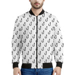 White And Black Fishing Hooks Print Men's Bomber Jacket