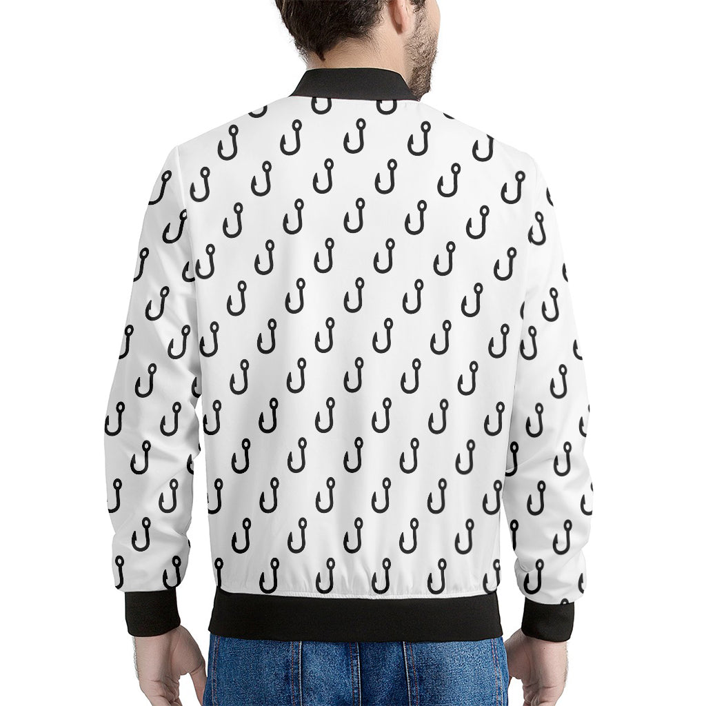 White And Black Fishing Hooks Print Men's Bomber Jacket