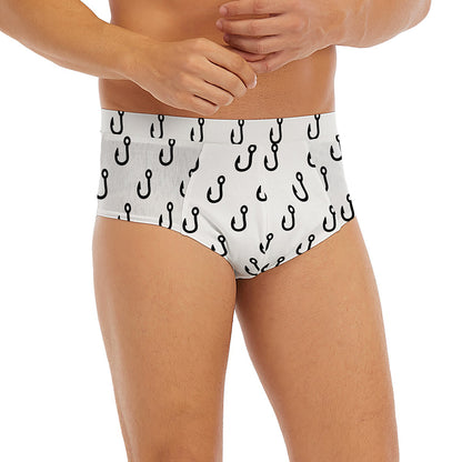 White And Black Fishing Hooks Print Men's Briefs