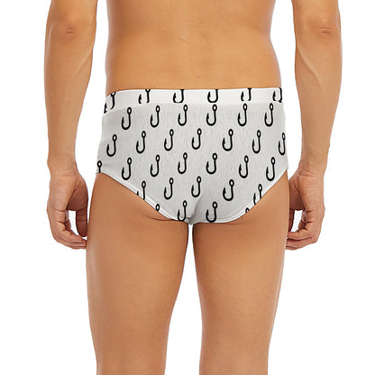 White And Black Fishing Hooks Print Men's Briefs