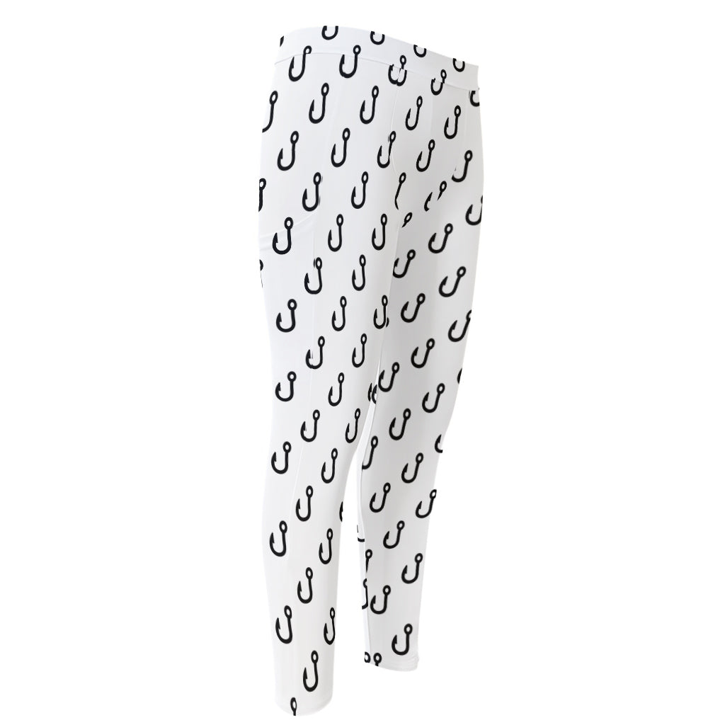 White And Black Fishing Hooks Print Men's Compression Pants