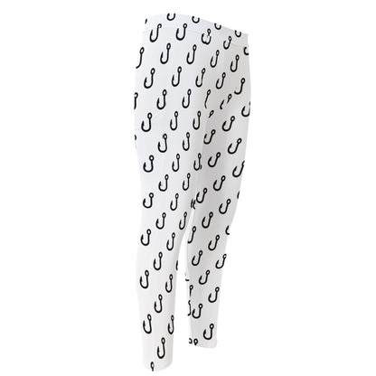 White And Black Fishing Hooks Print Men's Compression Pants