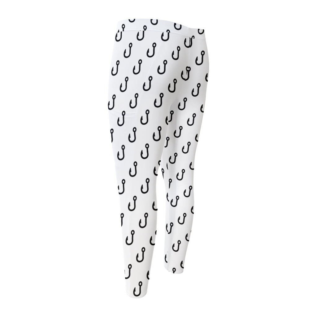 White And Black Fishing Hooks Print Men's Compression Pants