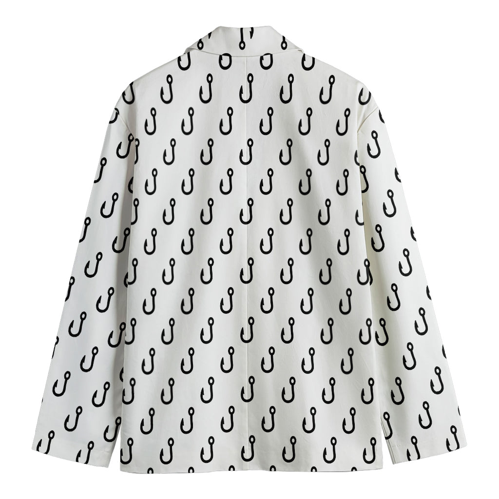 White And Black Fishing Hooks Print Men's Cotton Blazer