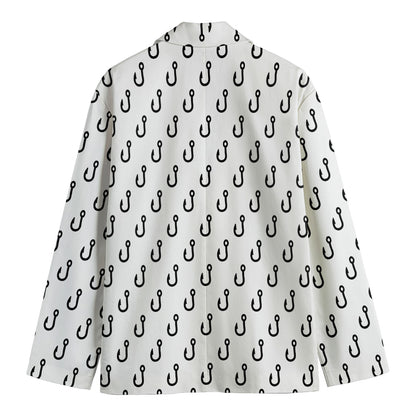 White And Black Fishing Hooks Print Men's Cotton Blazer