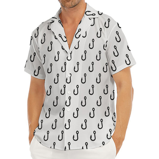 White And Black Fishing Hooks Print Men's Deep V-Neck Shirt