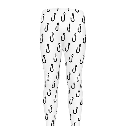 White And Black Fishing Hooks Print Men's leggings