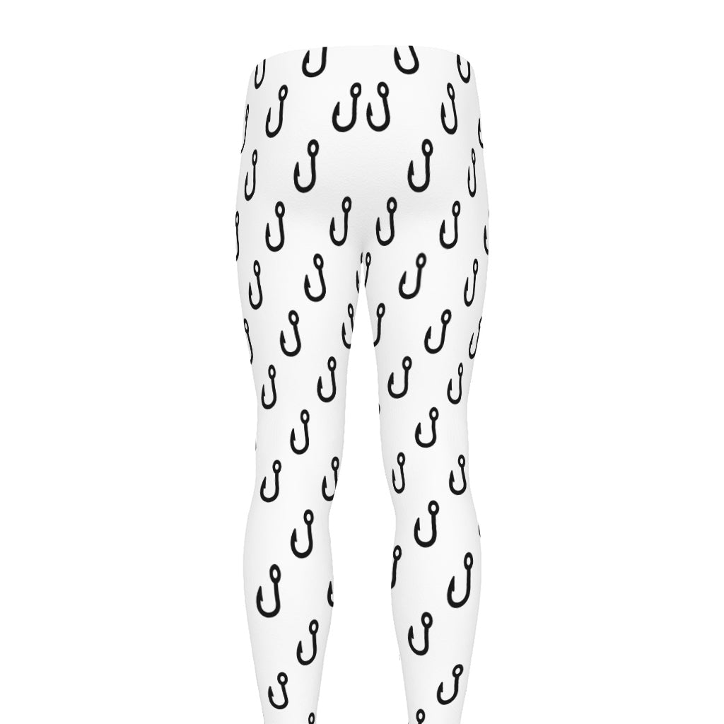 White And Black Fishing Hooks Print Men's leggings