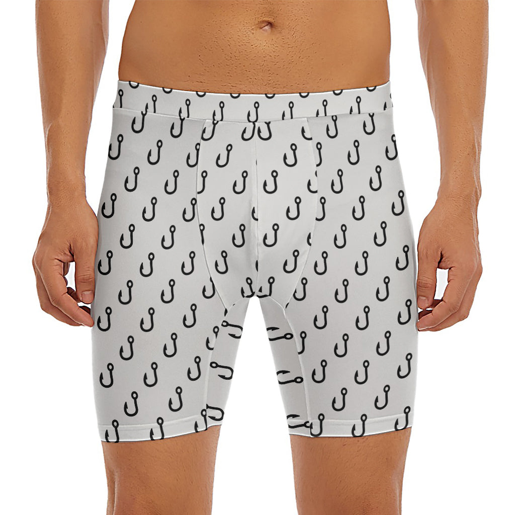 White And Black Fishing Hooks Print Men's Long Boxer Briefs