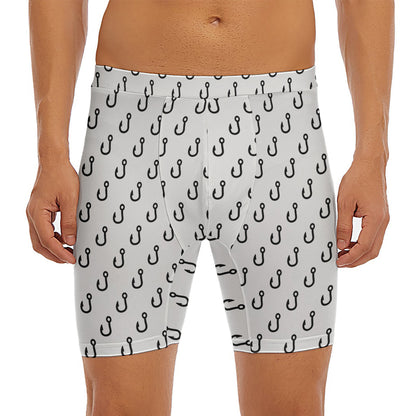 White And Black Fishing Hooks Print Men's Long Boxer Briefs