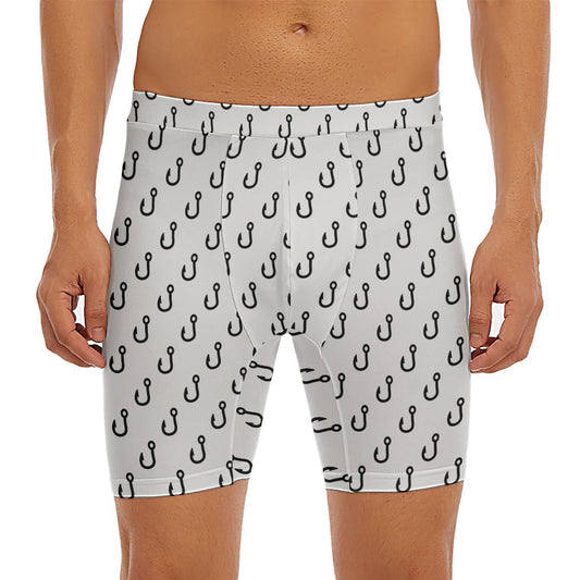 White And Black Fishing Hooks Print Men's Long Boxer Briefs
