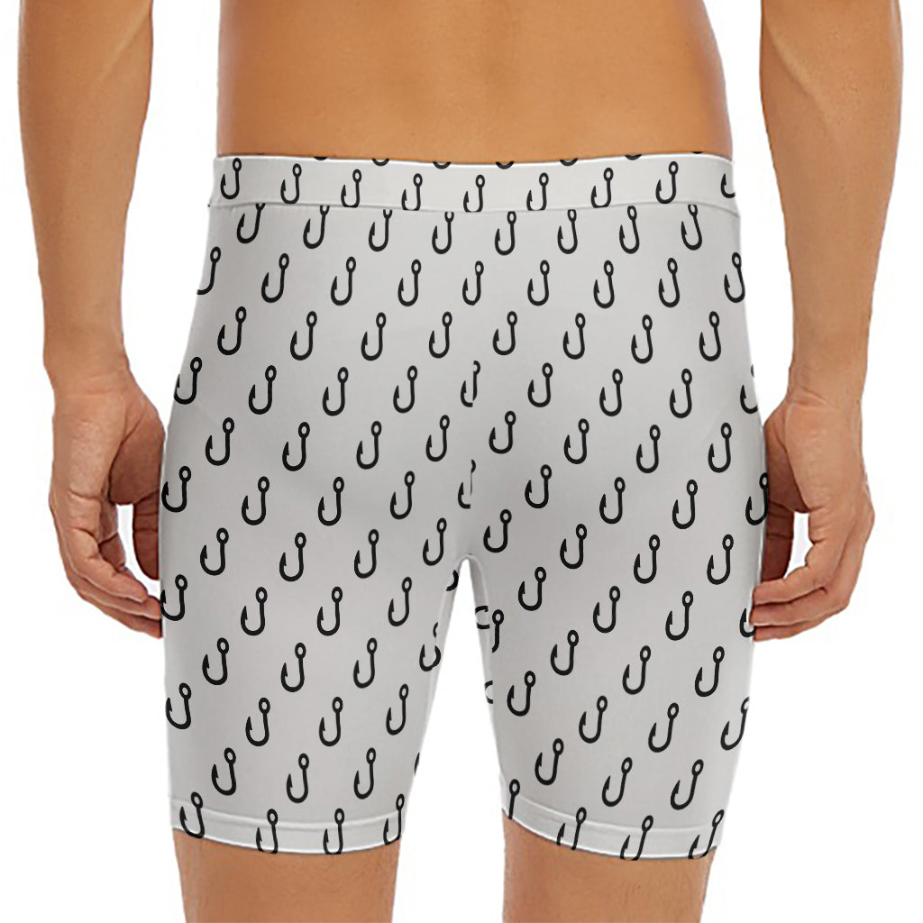 White And Black Fishing Hooks Print Men's Long Boxer Briefs