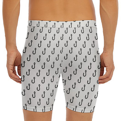 White And Black Fishing Hooks Print Men's Long Boxer Briefs
