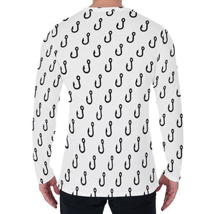 White And Black Fishing Hooks Print Men's Long Sleeve T-Shirt